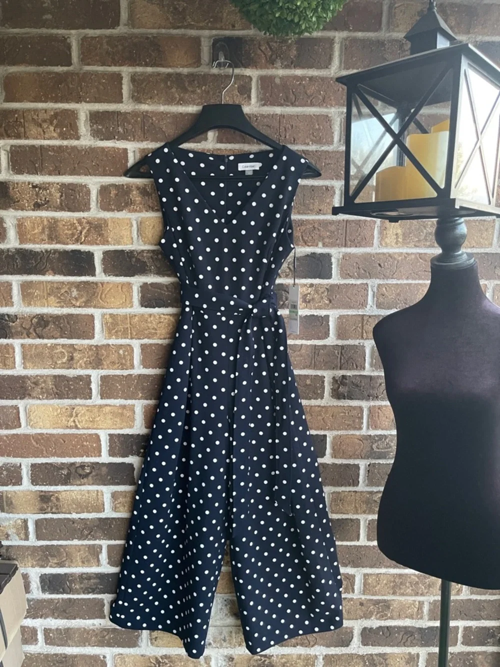 Calvin Klein Navy blue and White Polka Dot sleeveless jumpsuit - Picture 4 of 9